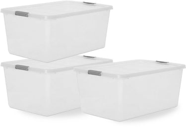 Iris storage opbergbox met clips - 40l - extra ruim - stapelbaar - kunststof -transparant grijs - set van 3