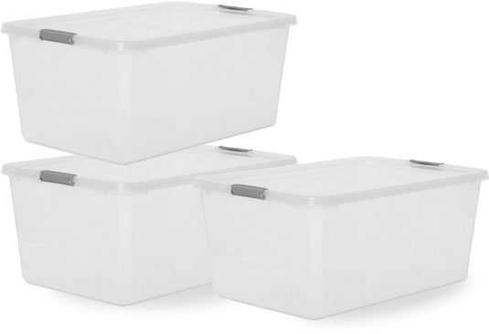 Iris storage opbergbox met clips - 40l - extra ruim - stapelbaar - kunststof -transparant grijs - set van 3