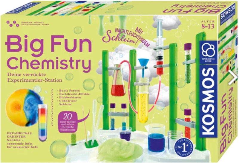 Afbeelding laden in galerijviewer, Kosmos big fun chemistry – experimenteerset – 17-delig - 20 experimenten – inclusief glow-in-the-dark slijm - chemielaboratorium
