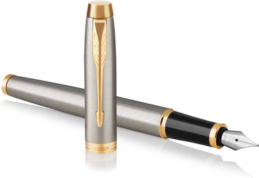 Parker im vulpen | geborsteld metaal | medium punt met blauw inktpatroon | geschenkverpakking