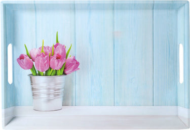 Kesper diep dienblad rechthoekig - tulpen print - design koffie thee dienblad - dienblad met handvatten - melamine - 50 x 35 x 4.5 cm