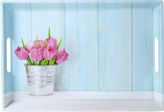 Kesper diep dienblad rechthoekig - tulpen print - design koffie thee dienblad - dienblad met handvatten - melamine - 50 x 35 x 4.5 cm