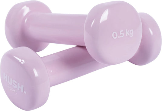 Hush sport - dumbbells set 2 x 0,5kg roze - vinyl coating met antislip grip - gietijzer - handig 6-hoekig design - geschikt voor krachttraining fitness
