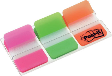 Post-it ® index strong, roze, groen, oranje, 25.4 x 38 mm, 22 tabs kleur dispenser