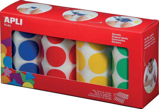 Apli kids stickers xl cirkels | diameter 33 mm | doos met 4 rollen in 4 kleuren