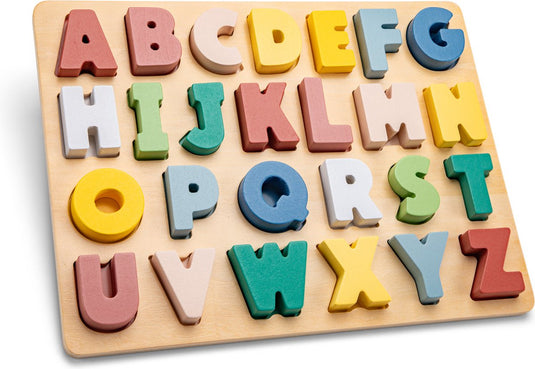 Woet ® houten alfabet puzzel - abc hoofdletters a t m z - kleurrijke educatieve legpuzzel - alfabet leren - fsc - peuterspeelgoed - vanaf 2 jaar