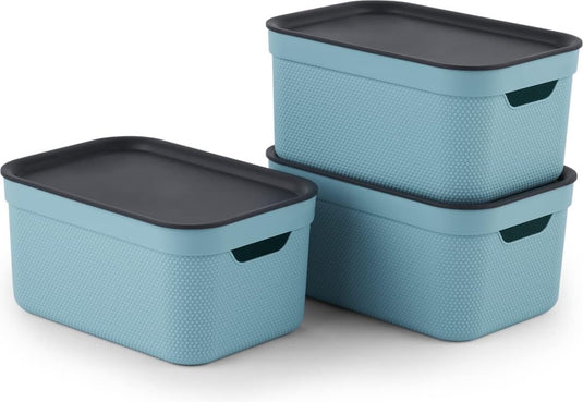 Rotho jive opbergboxen set van 3 opbergdozen 5 l met deksel, kunststof (pp recycled), turquoise antraciet, 3x5l (26,5 x 18,5 x 20,0 cm)