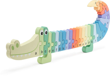 Woet ® houten alfabetpuzzel krokodil - abc leren van a t m z- vormenpuzzel krokodil - leer het alafabet - educatief letterspeelgoed - peuterspeelgoed - vanaf 3 jaar