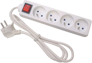 Perel stekkerdoos met schakelaar, 4 stopcontacten met penaarde (type e), kabel 1.5 m, 3g1.5, gebruik binnenshuis, wit