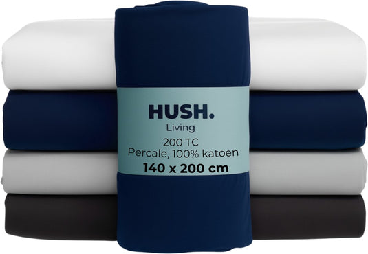 Hush. living hush living - hoeslaken percale 140x20xx+30cm - 100% katoen - 200tc - extra fris en koel - sterk en slijtvast - elastiek rondom - navy