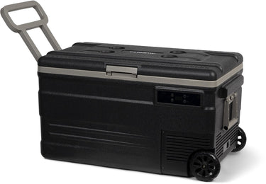 Steamy -e single zone roller elektrische compressor koelbox op wielen - single zone - 74 liter - 12v en 230v - voor auto en camping - zwart