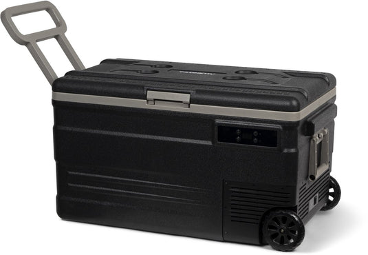 Steamy -e single zone roller elektrische compressor koelbox op wielen - single zone - 74 liter - 12v en 230v - voor auto en camping - zwart