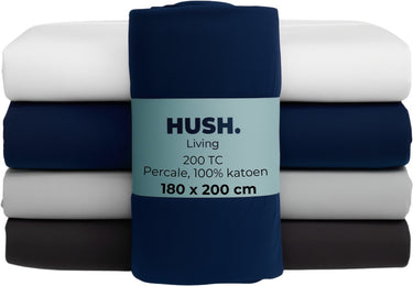 Hush. living hush living - hoeslaken percale 180x20xx+30cm - 100% katoen - 200tc - extra fris en koel - sterk en slijtvast - elastiek rondom - navy