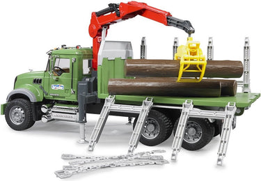Bruder mack granite houttransportwagen met kraan en 3 boomstammen