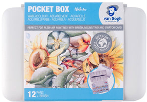 Van gogh aquarelverf pocket box natuurtinten met 12 kleuren in halve napjes