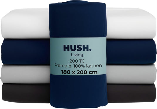 Hush. living hush living - hoeslaken percale 180x20xx+30cm - 100% katoen - 200tc - extra fris en koel - sterk en slijtvast - elastiek rondom - navy