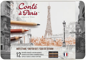 Conté à paris 2186 schetsset 12-delig | teken- en schetspotloden in metalen doos - the sketch set
