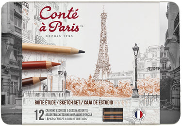 Conté à paris 2186 schetsset 12-delig | teken- en schetspotloden in metalen doos - the sketch set