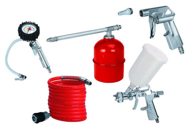 Einhell perslucht accessoireset - 5-delig - incl. blaaspistool, spiraalslang, sproeipistool, verfspuitpistool met bovenbeker, bandenspanningsmeter