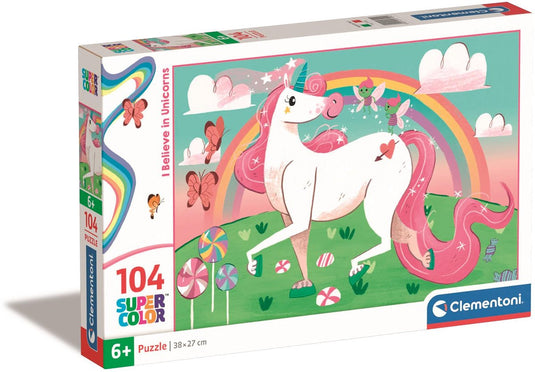 Clementoni - puzzel - 104 stukjes - i believe in unicorns brilliant - puzzel voor kinderen - supercolor