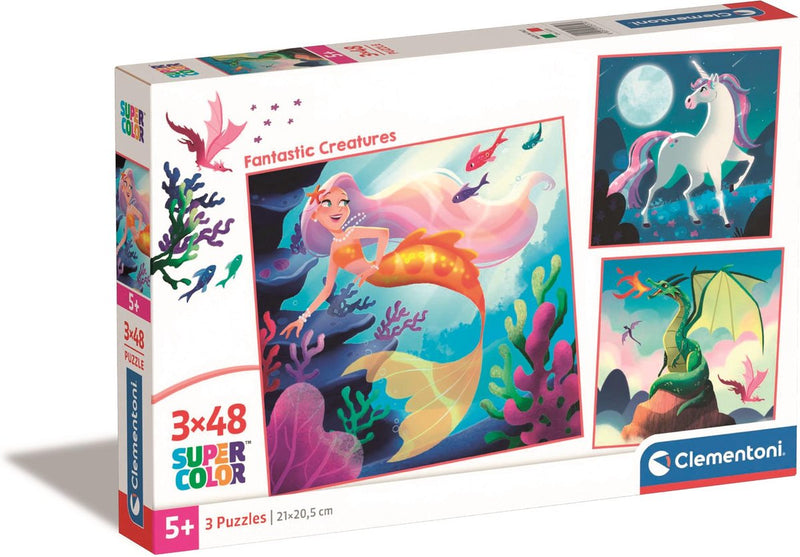 Load image into Gallery viewer, Clementoni legpuzzel super color vierkant fantasie, 3x48st.
