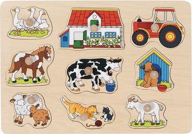 Goki houten noppenpuzzel boerderij, 9st.