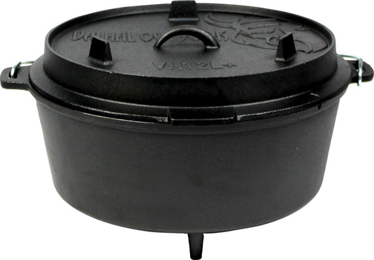 Valhal outdoor dutch oven braadpan 12l met pootjes - gietijzer - deksel te gebruiken als koekepan vh12l+