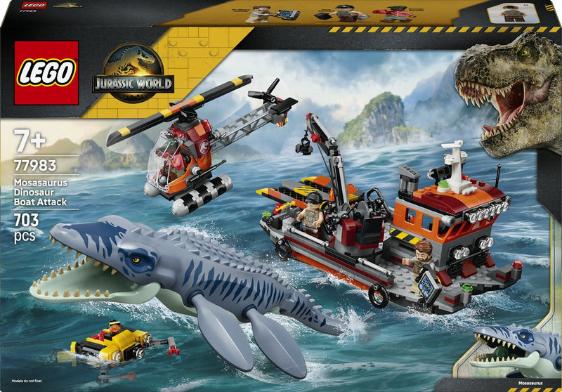 Load image into Gallery viewer, Lego jurassic world mosasaurus bootaanval dinosaurus speelgoed voor kinderen 77983
