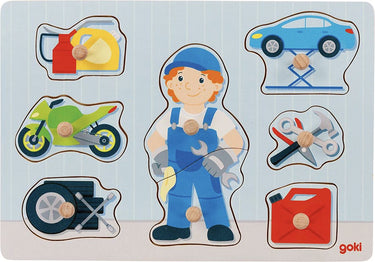 Goki steekpuzzel: mechanieker 30x21x2,4cm, 8-delig, hout, 1+