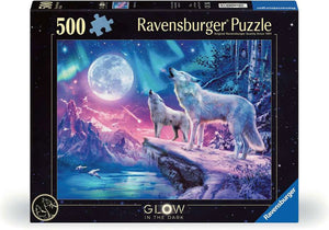Ravensburger puzzel star line - wolf im nordlicht - 500 stukjes glow in the dark.