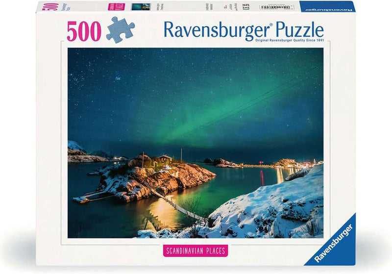 Load image into Gallery viewer, Ravensburger puzzel noorderlicht bij bergsfjord - legpuzzel - 500 stukjes
