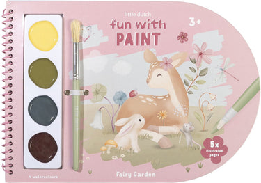 Little dutch verfboek fairy garden - knutselboek tekenen en schilderen, incl kwast en 4 kleuren verf - peuter kleuter - vakantieboek - speelgoed 3 jaar