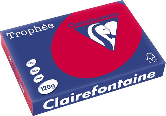 Clairefontaine trophée intens, gekleurd papier, a4, 120 g, 250 vel, kersenrood