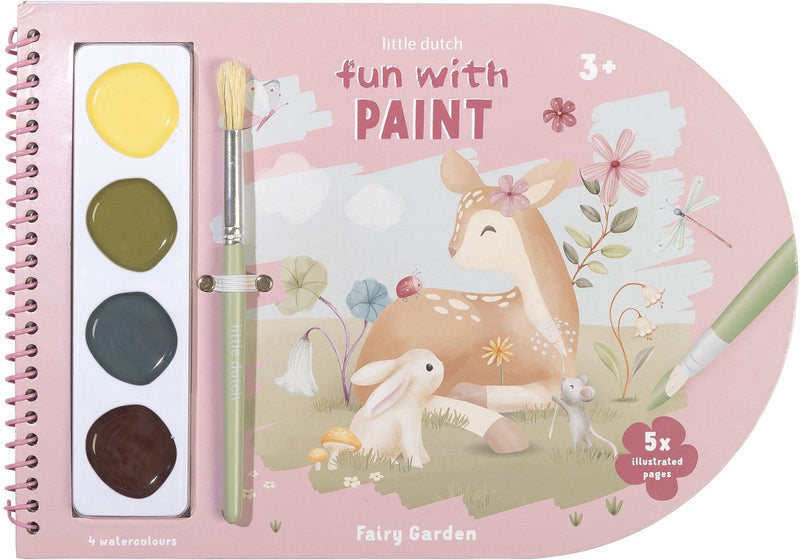 Load image into Gallery viewer, Little dutch verfboek fairy garden - knutselboek tekenen en schilderen, incl kwast en 4 kleuren verf - peuter kleuter - vakantieboek - speelgoed 3 jaar

