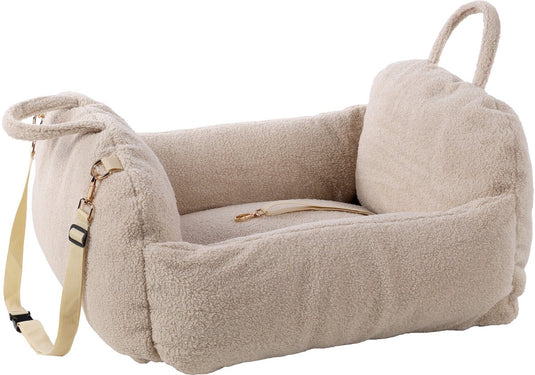 Flamingo autostoel hond – autostoel clifford beige – 60x60x33cm – veilig comfortabel – wasbare hoes