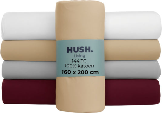 Hush. living hush living - hoeslaken 160x200+30cm - 100% katoen, 144tc, soepel en ademend - elastiek rondom - zand