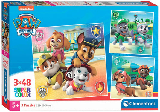 Clementoni - 3 puzzels - paw patrol - 48 stukjes - super color - vanaf 5 jaar