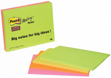 Post-it meeting notes super sticky, 149 x 200 mm, 4 blokken van 45 blaadjes in 4 kleuren