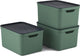Rotho jive opbergboxen set van 3 opbergdozen 16 l met deksel, kunststof (pp gerecycled), groen antraciet, 3x16 (35 x 25 x 20 cm)