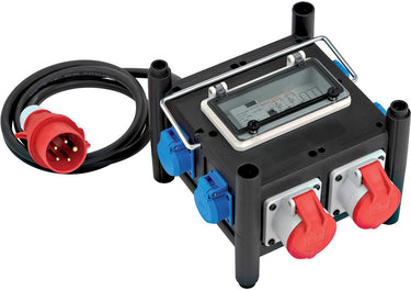 Brennenstuhl compacte rubber stroomverdeler met gecertificeerde automaat (2m kabel, 2x cee 400v 16a, 5x 230v 16a, bouwplaatsgebruik en permanent buitengebruik, met fi-schakelaar, made in germany)