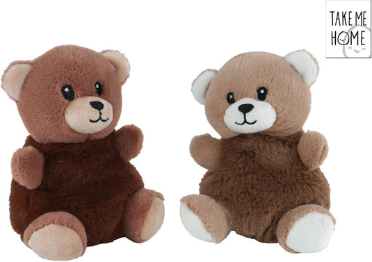 Take me home knuffelbeer pluche 14 cm bruin geborduurd detail.