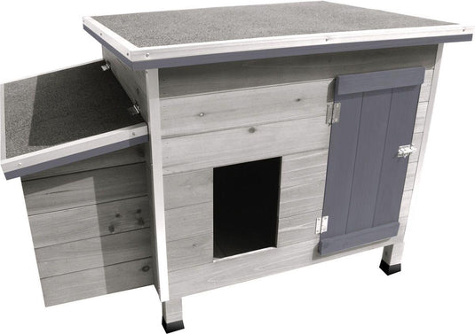 Flamingo kippenhok ginger cottage - 100 x 79 x 64 cm - grijs houten hok met legnest en buitenren - duurzaam, ruim en stijlvol
