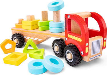 Woet ® houten vormentruck speelgoed - sorteertruck met geometrische vormen - stimuleert motoriek vormherkenning - speelgoedvoertuig - educatief speelgoed - vanaf 18 maanden