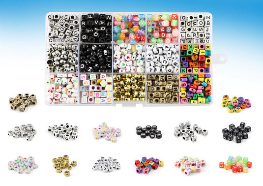 Grafix mega assortiment letterkralen hartjeskralen | sieraden maken voor meisjes | 15 verschillende soorten | abc kralen in opbergbox