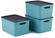 Rotho jive opbergboxen set van 3 opbergdozen 16 l met deksel, kunststof (pp gerecycled), turquoise antraciet, 3x16 (35 x 25 x 20 cm)