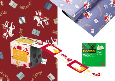 Haza sinterklaas inpak pakket - 4 rollen inpakpapier - plakband - sticker labelbox