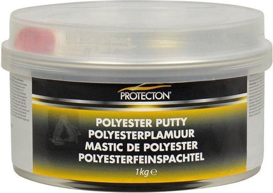 Protecton polyesterplamuur - voor het egaliseren van oneffenheden - toepasbaar op staal, aluminium, hout, beton polyester - elastisch en zeer goed schuurbaar – incl. tube verharder – 1 kg