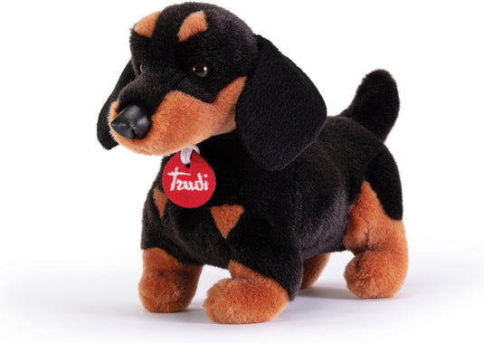 Trudi - classic knuffel hond teckel leo 25 cm - handgemaakt in italie - hoge kwaliteit pluche knuffel - knuffeldier voor jongens en meisjes - zwart bruin - 11x19x25 cm maat s