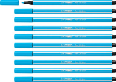 Stabilo pen 68 - premium viltstift - neon blauw - doos 10 stuks
