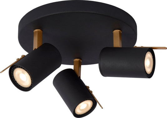 Lucide grony - plafondspot (plafondlamp) - led dim to warm - gu10 - 3x5w 2200k 3000k - zwart